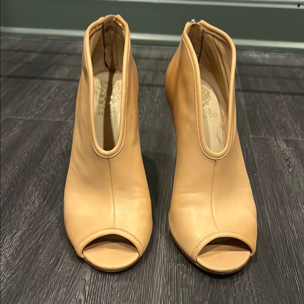 Vince Camuto Tan Heeled Boots with Peep-Toe